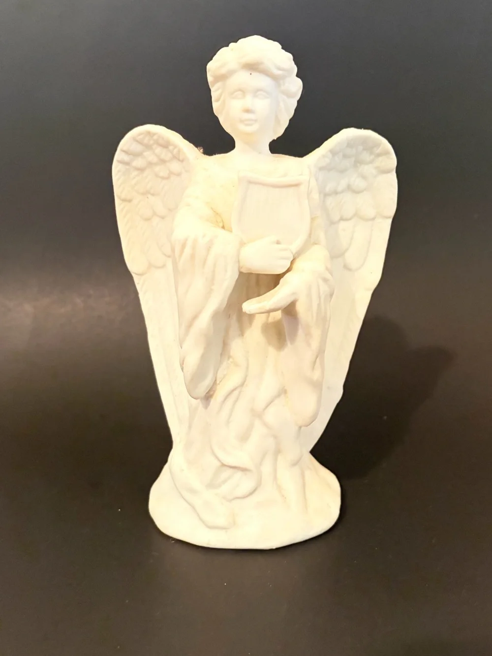 Vintage Bisque Porcelain Angel with Lyre Harp Taper Candle Holder